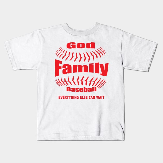 Christian Baseball Gift - God, Family Baseball Kids T-Shirt by Therapy for Christians